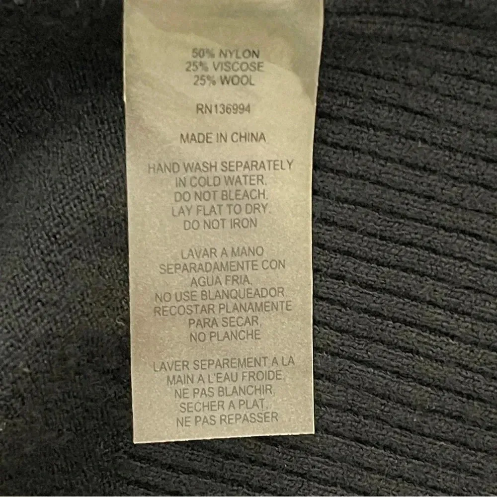 Vintage Wool Blend Long Sleeve Shirt Women M Black Mock Neck Hi-lo Hem - Image 6