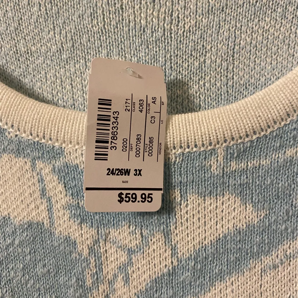 New NWT CJ Banks Womens Blue White Floral Scoop Neck‎ Sweater Size 3X $60 Retail - Image 2