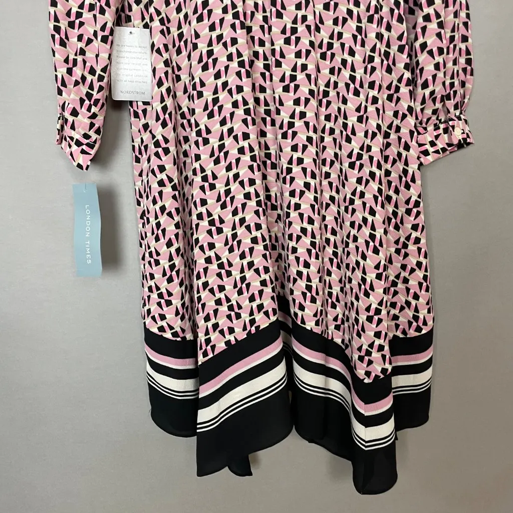 NWT‎ London Times Dress Geometric Women 14 Pink Shirt Dress Stripe Asymmetrical - Image 11