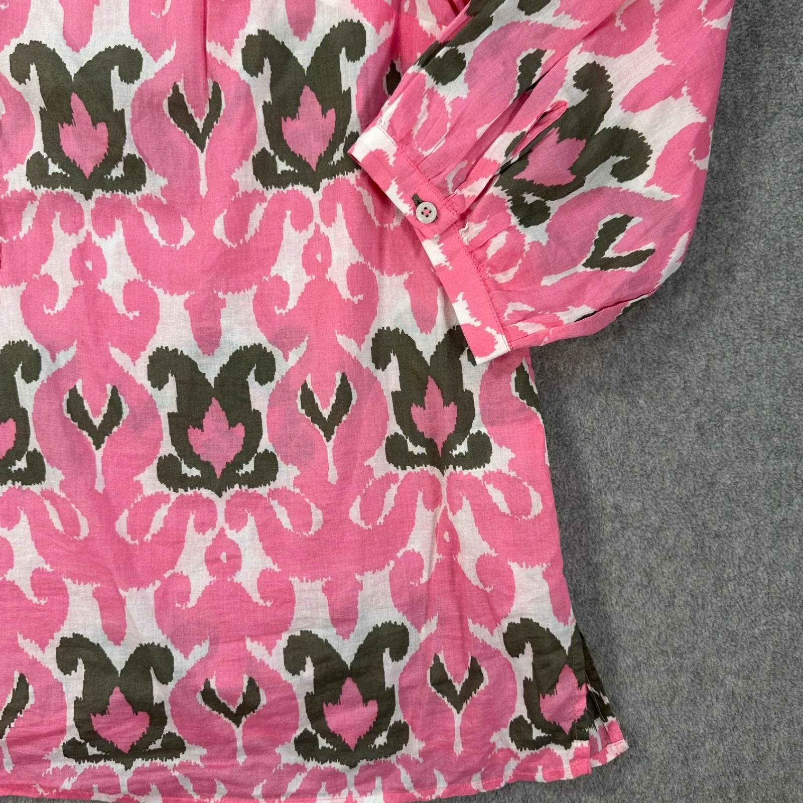 TALBOTS Split Neck Popover Shirt Pink Ikat Women's XL Lightweight 3/4 Sleeve - Image 5