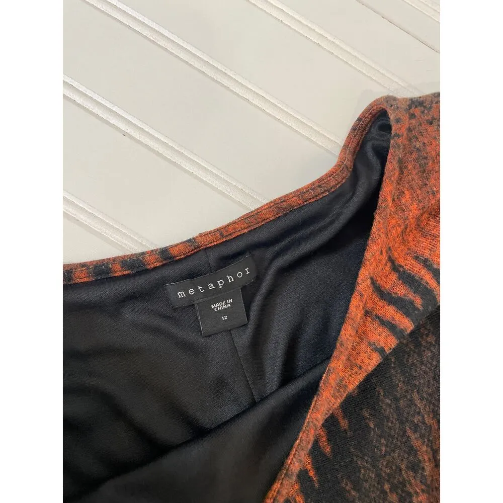 Metaphor Black & Orange Print Half Sleeve Round Neck Mini Shift Dress Size 12 - Image 3