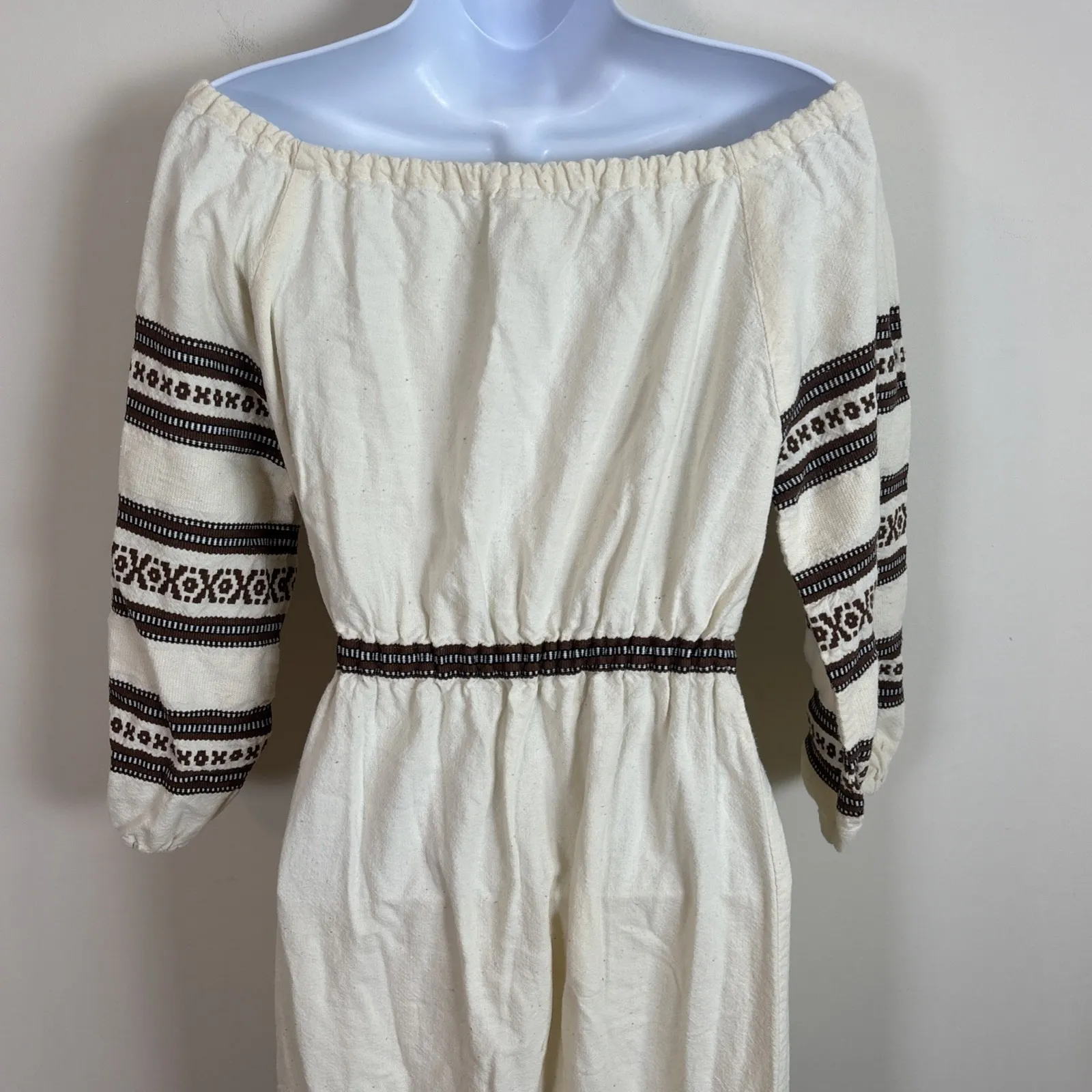 Vtg Haracopoulos Dress Sz 1 Handwoven Maxi Ivory 70s Hippie Flower Child Boho - Image 7
