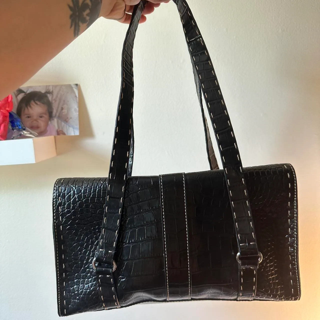 Black Crocodile Leather Vintage Purse - Image 3