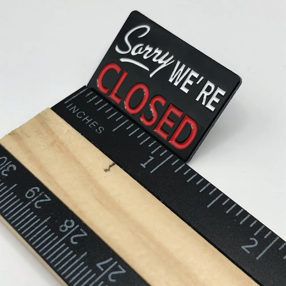 Black and Red Sorry We're Closed Enamel Pin - Image 5