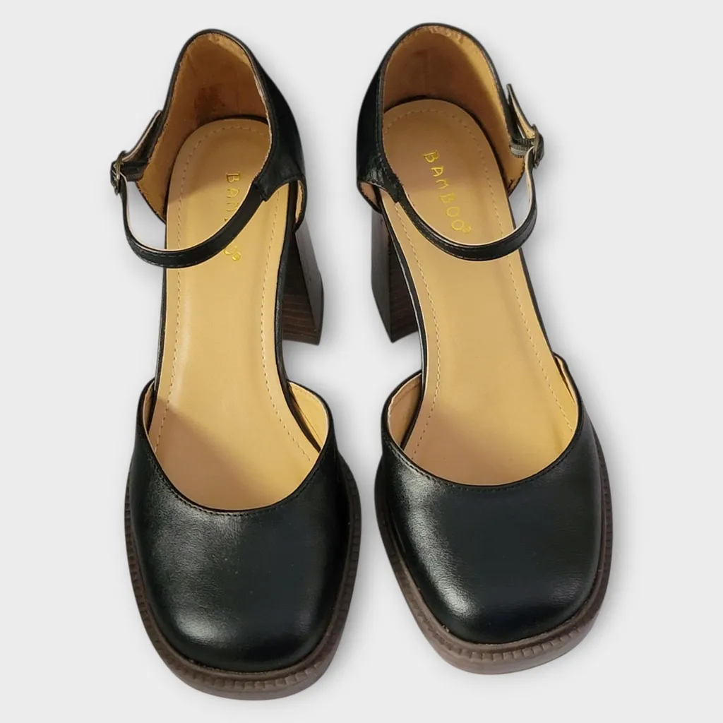 Bamboo Secretive Black Chunky Heel Mary Jane Faux Leather Shoes Size 8.5 - Image 3