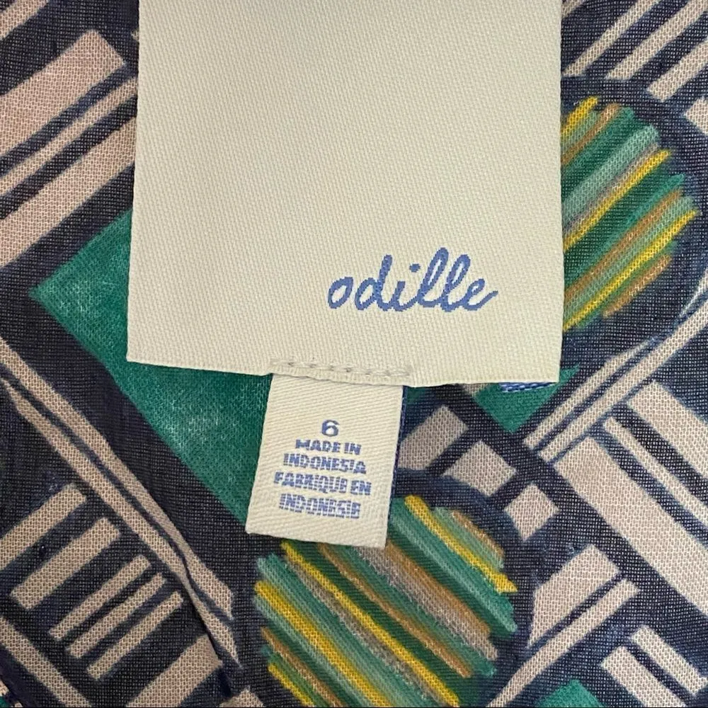 Anthropologie Odille Wrap Blouse Navy Green Taupe Rayon Boho Top - Image 4