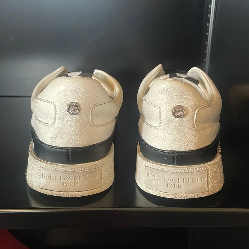 KARL LAGERFELD PARIS Josie Leather White Black Slip-On Sneakers $129 EUC Wmn’s 7 - Image 7