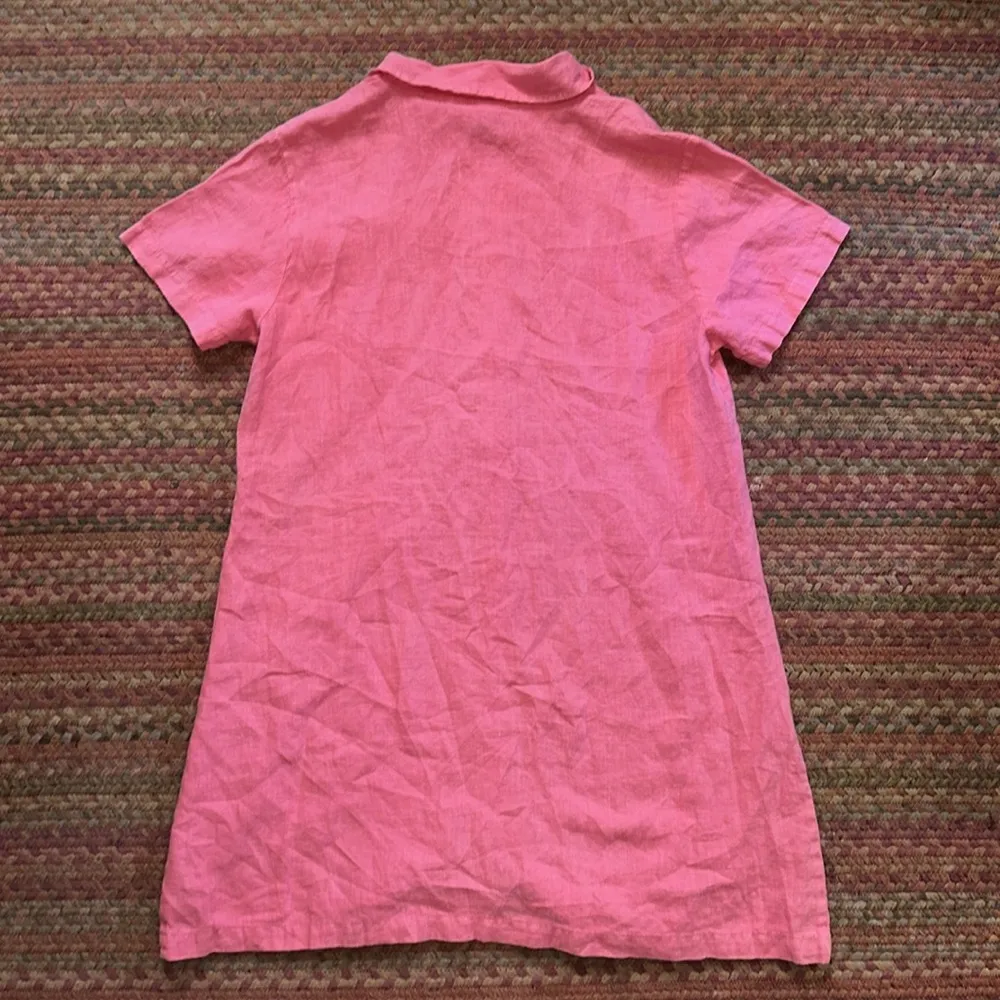 VTG 100% LINEN PINK COLLARED BUTTON UP DRESS MADE IN USA - Image 5