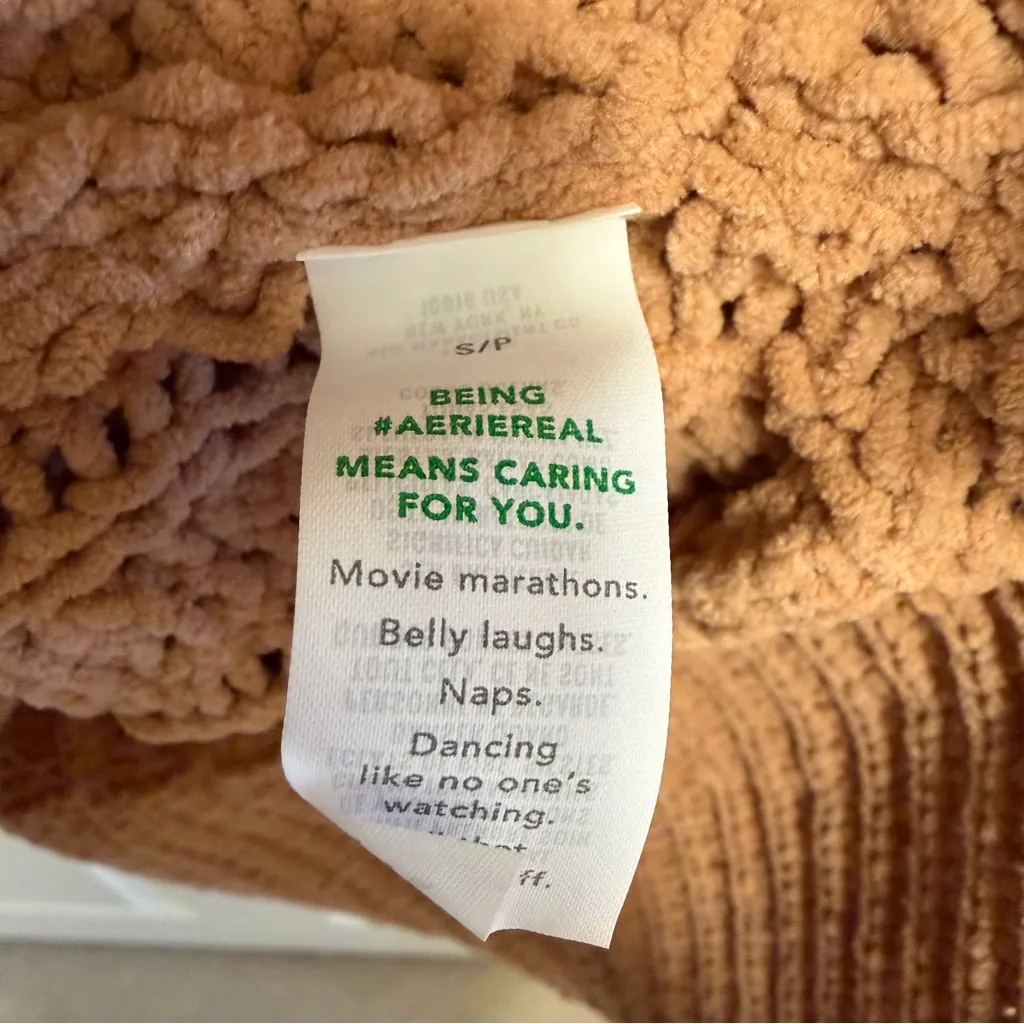 Aerie Carmel Knit Plush Quarter Zip Oversized Collared Pullover Sweater Size S - Image 4