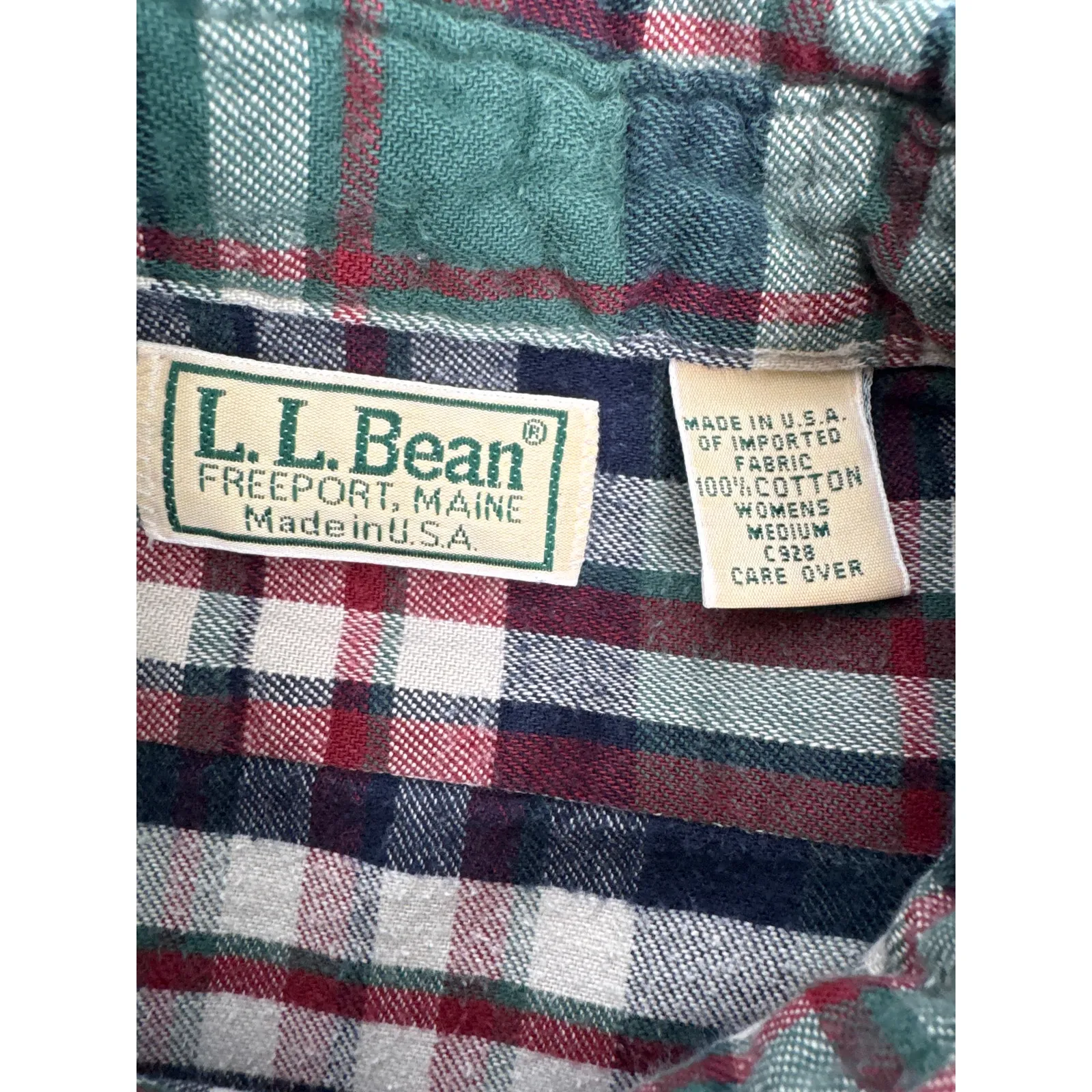Vintage L.L. Bean USA green red Plaid Flannel Shirt Women’s Medium 80s/90s - Image 12