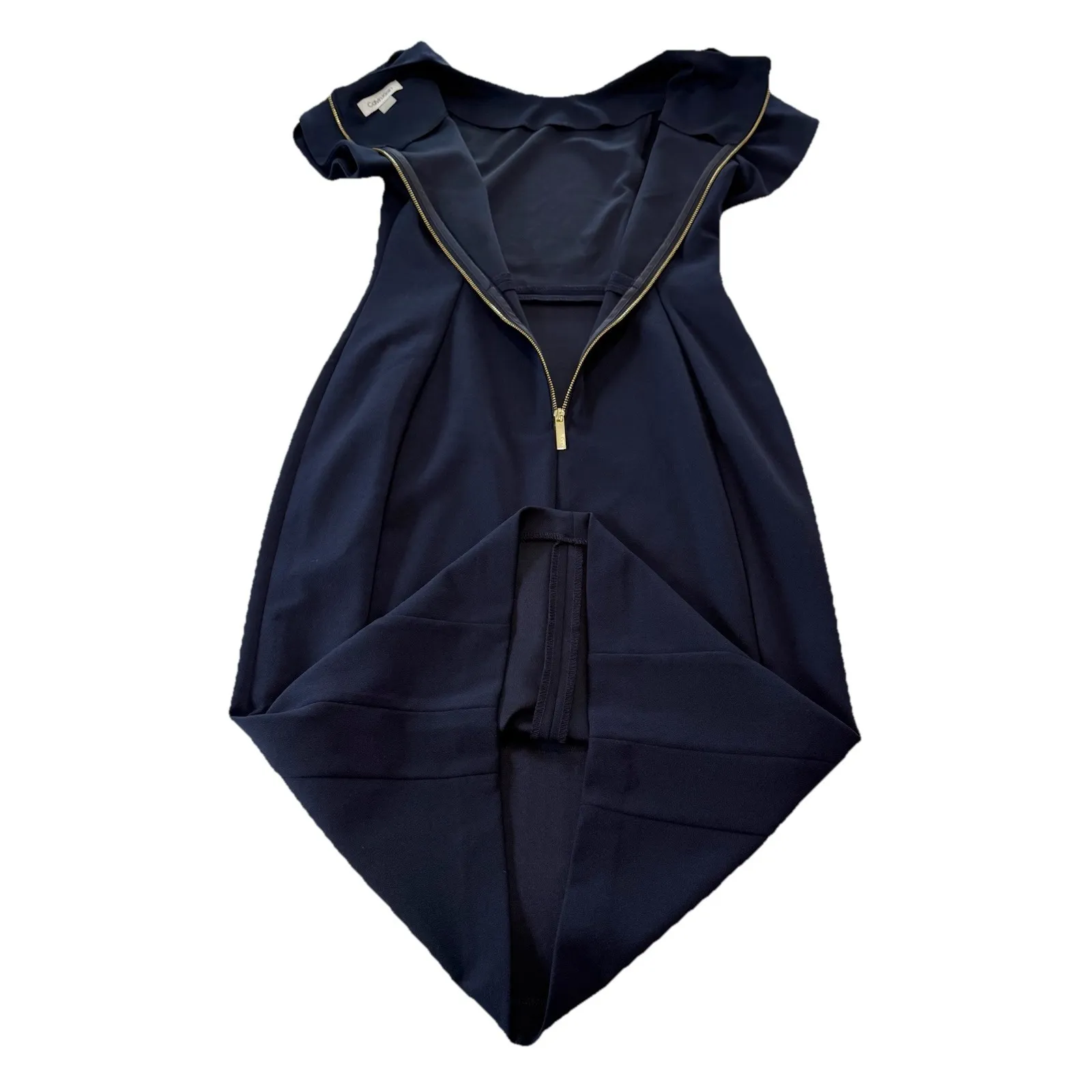 Calvin Klein Navy‎ Blue Tulip Sleeve Stretch Crepe Sheath Dress Size 2 - Image 8