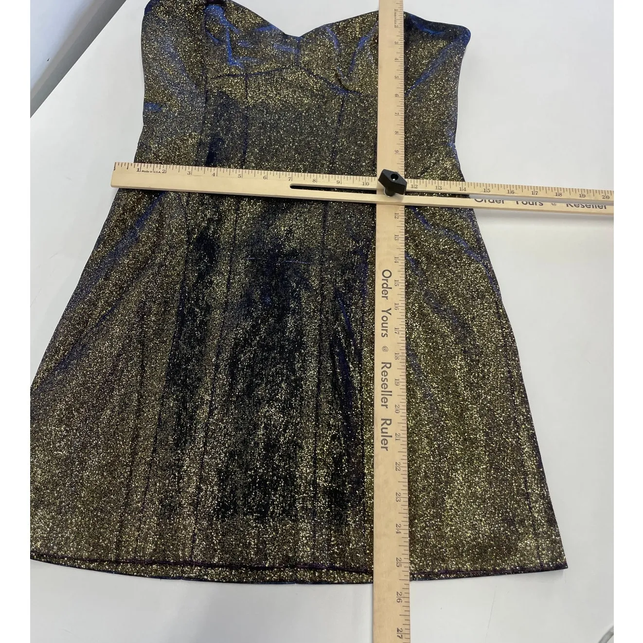 Nicole Miller Dress Womens Small‎ Gold Purple Blue Strapless Iridescent Bustier - Image 7