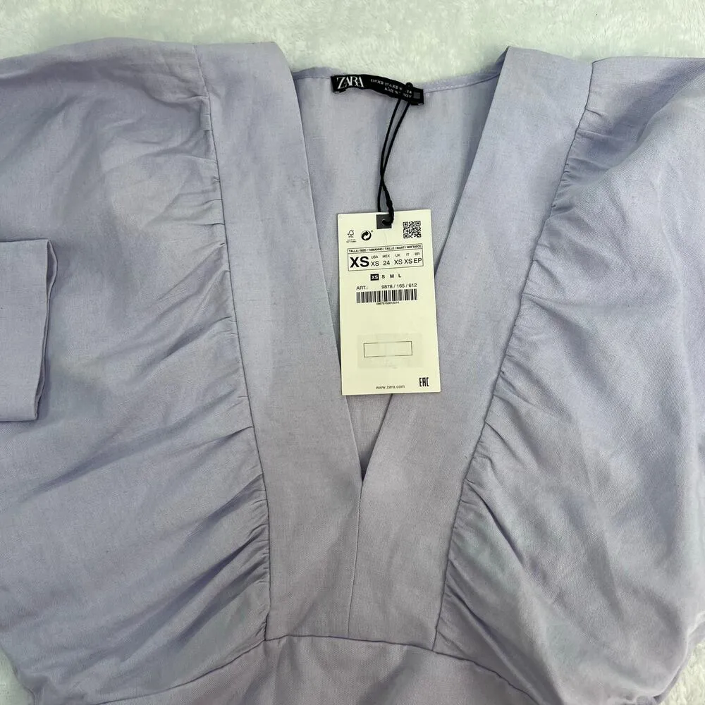 Zara Purple Crop Top Plunging Deep V-Neck Crop Puff Sleeve Coquette Size XS NWT - Image 5