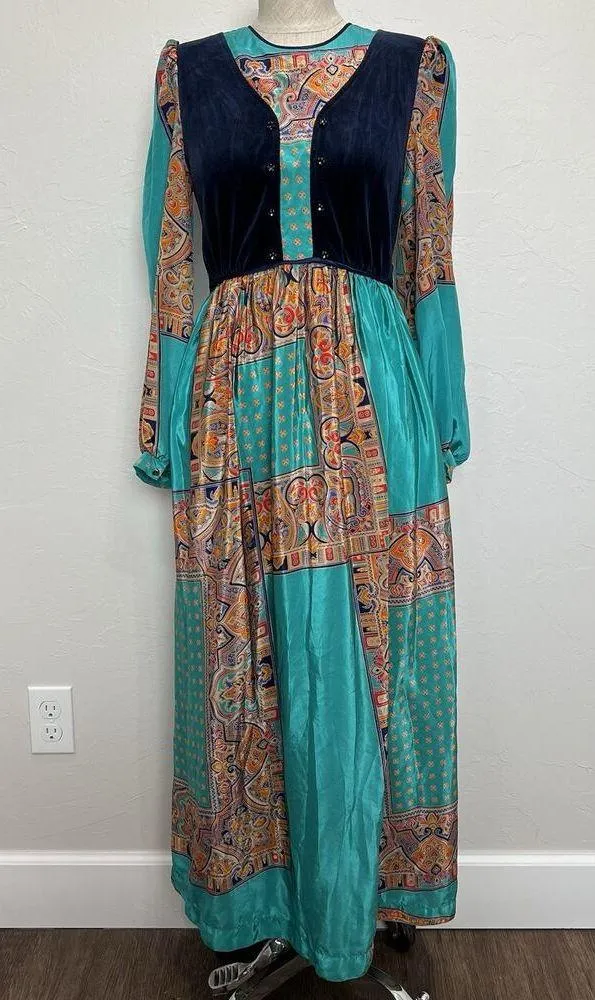 70s Young Dong S Small Maxi Dress Renaissance Boho Cottagecore Whimsy Fairycore Blue - Image 2