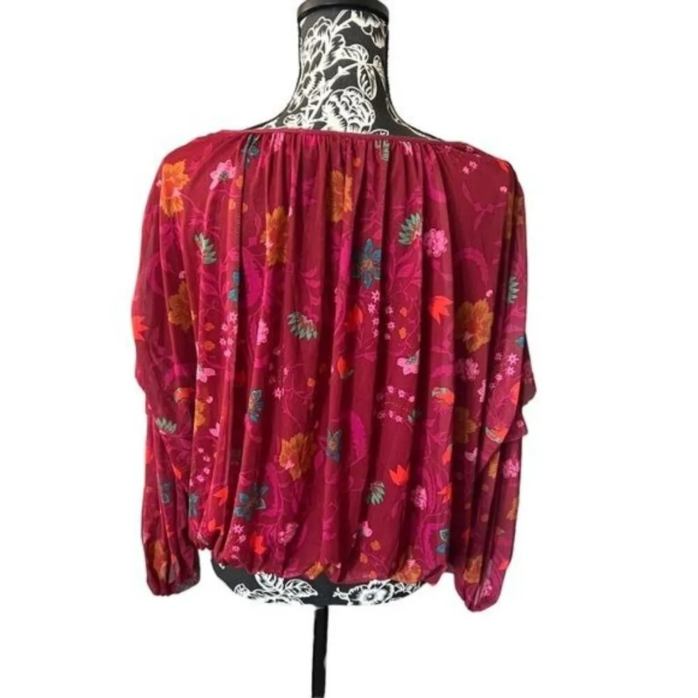 Free People Wildflower honey print top shirt long sleeve blouse medium - Image 4