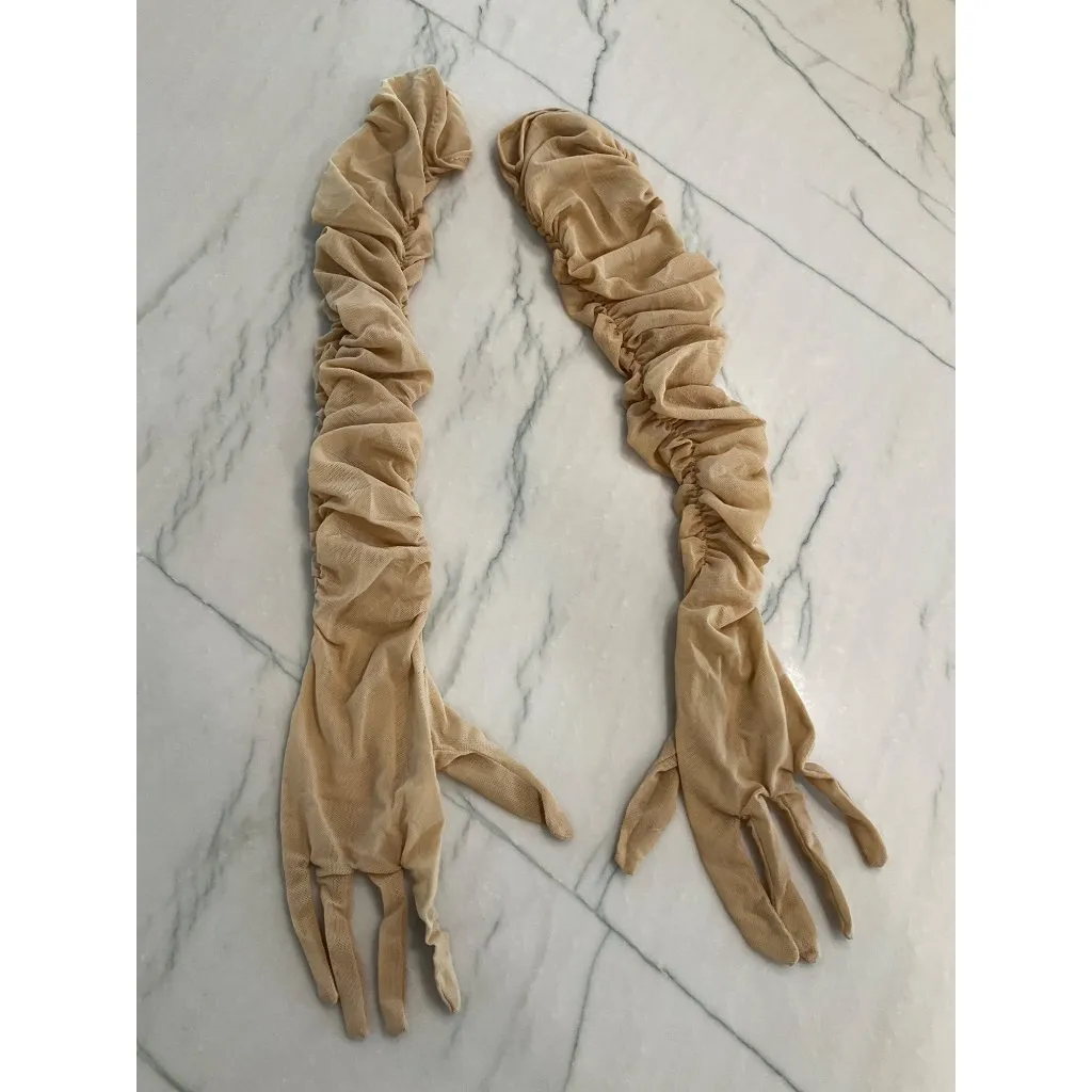 Mother of All Eleanora Long Gloves in Golden Nude Mesh Small New Womens Opera Tan - Image 4