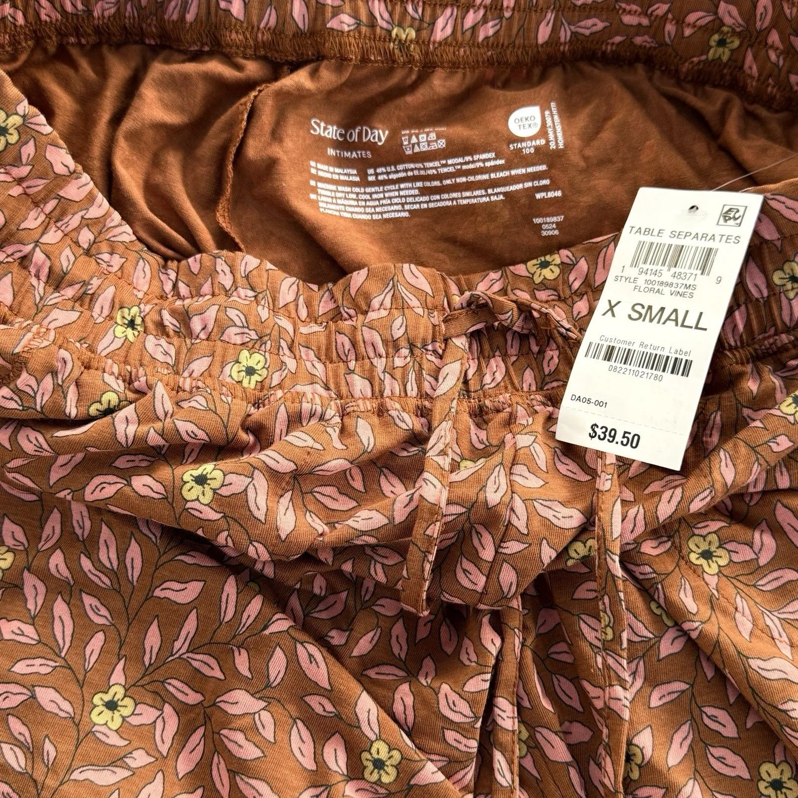 NWT State of Day Floral Print Jogger Pajama Pants Drawstring Loungewear Size XXL - Image 3