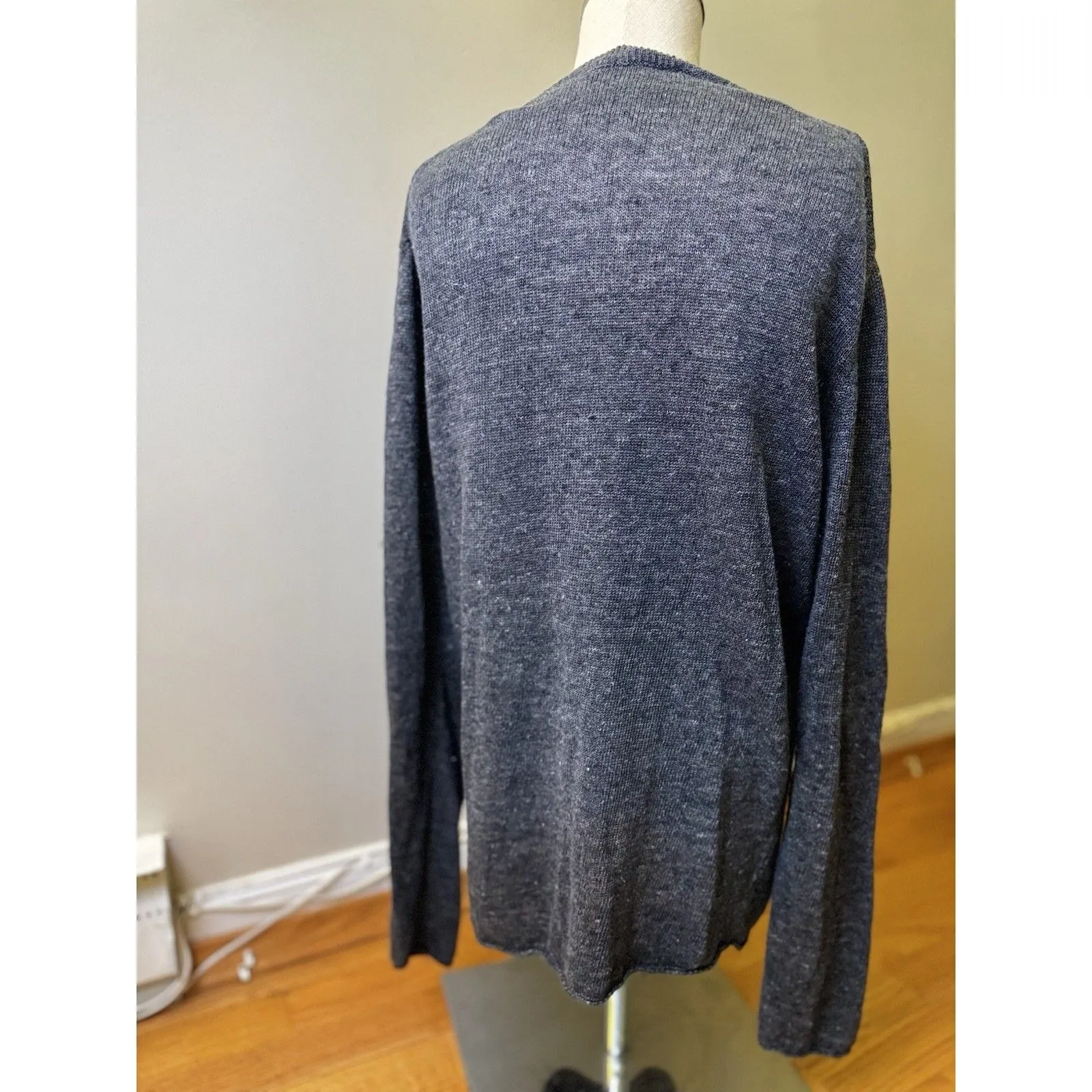 VINCE Blue Gray Heather Knit Linen Crew Neck Pullover Size M - Image 2