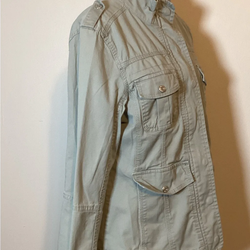 KENSIE JEANS WOMENS FITTED UTILITY JACKET CADET STYLE SIZE MED DENIM COTTON SZ M Green - Image 7