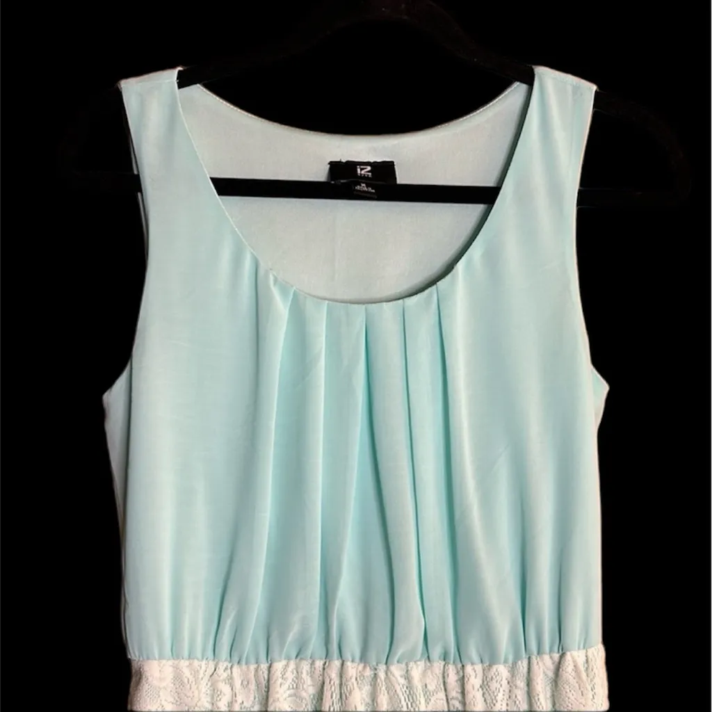 Teal Iz Byer Teal Dress with Creamy White Lace Skirt - Image 3