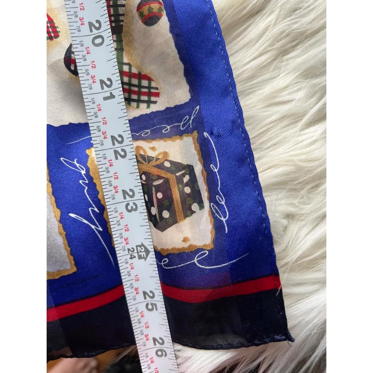 Liz Claiborne Silk Blue Holiday Patterned Scarf - Image 8