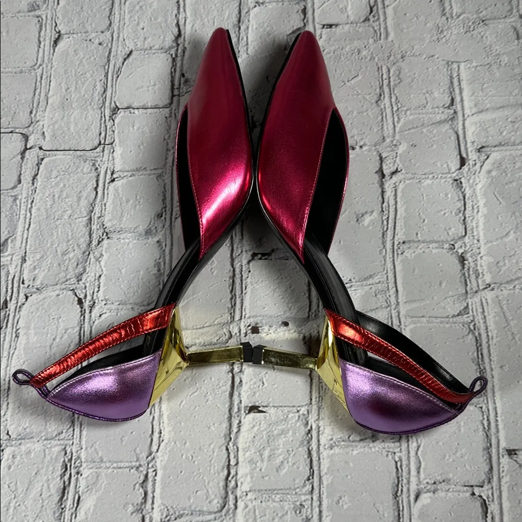 Le Clique Kat Maconie Pink Metallic Flared Tapered Stiletto Heels Pumps sz 9 US - Image 6