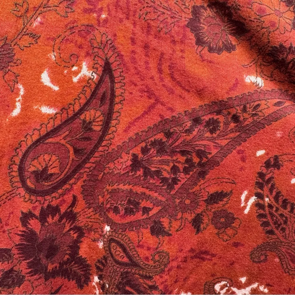 100% Cotton Rust Red Paisley & Floral Beaded 3/4 Sleeve Top M - Image 10