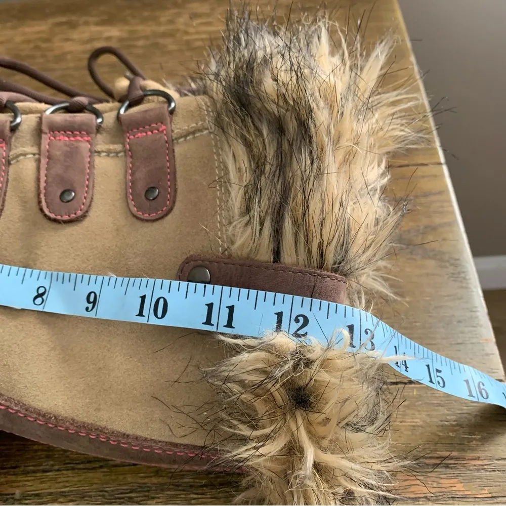 SOREL Joan of Arctic Pebble/Deep Blush Winter Waterproof faux fur boots Sz 7 - Image 9