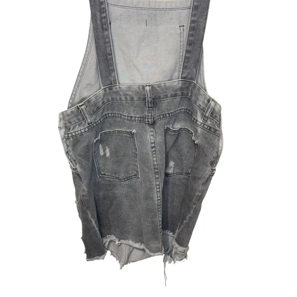 POL Womens Bib Overall Skirt Distressed Frayed Hem Denim Cotton Gray Size Medium - Image 7