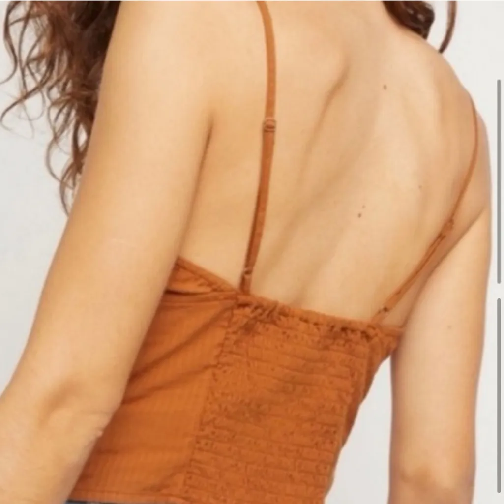Free People Cottagecore Camisole pearls Elegant Lace Trimmed Brown Top NWT XS - Image 5