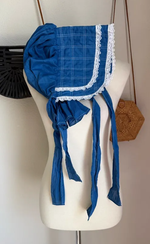 Handmade Blue Stripe Prairie Sun Bonnet - Image 2