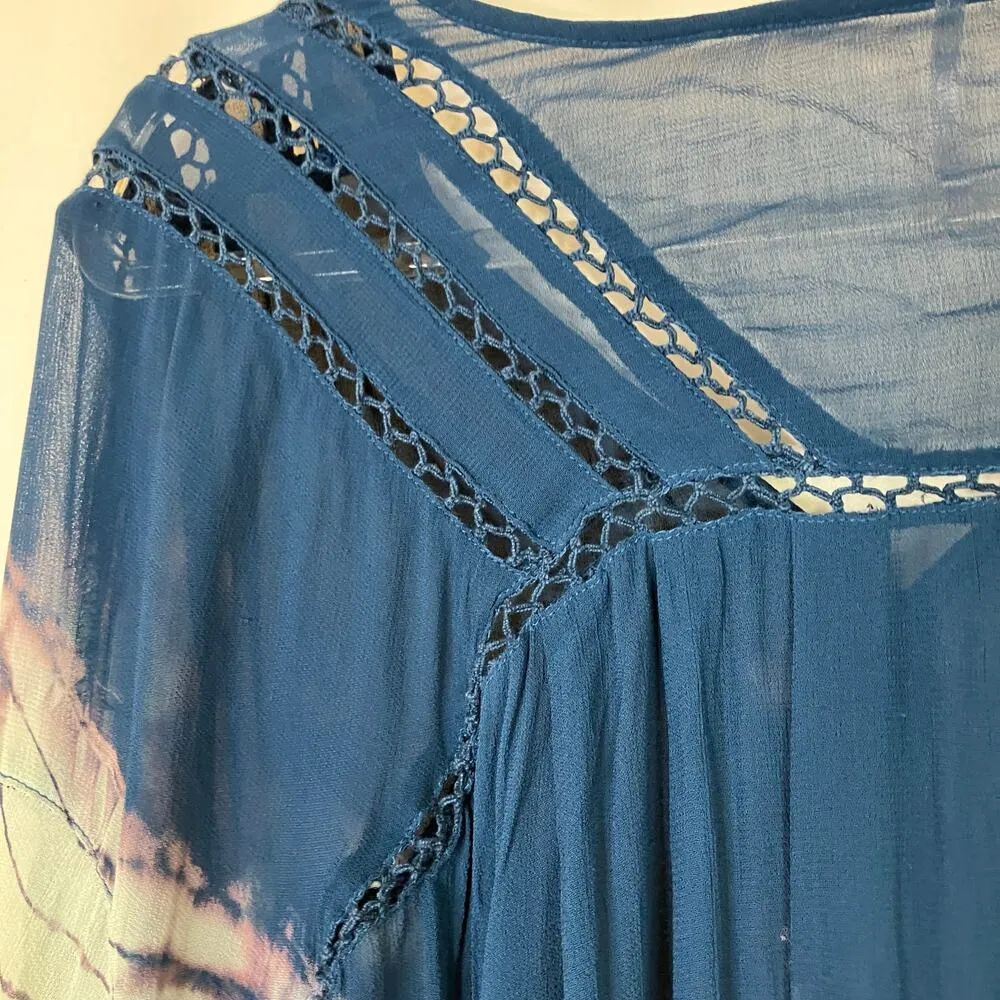 Free People | Tie Dye Me Down Sheer Tunic Top Blue Viscose Womens Large - Image 3