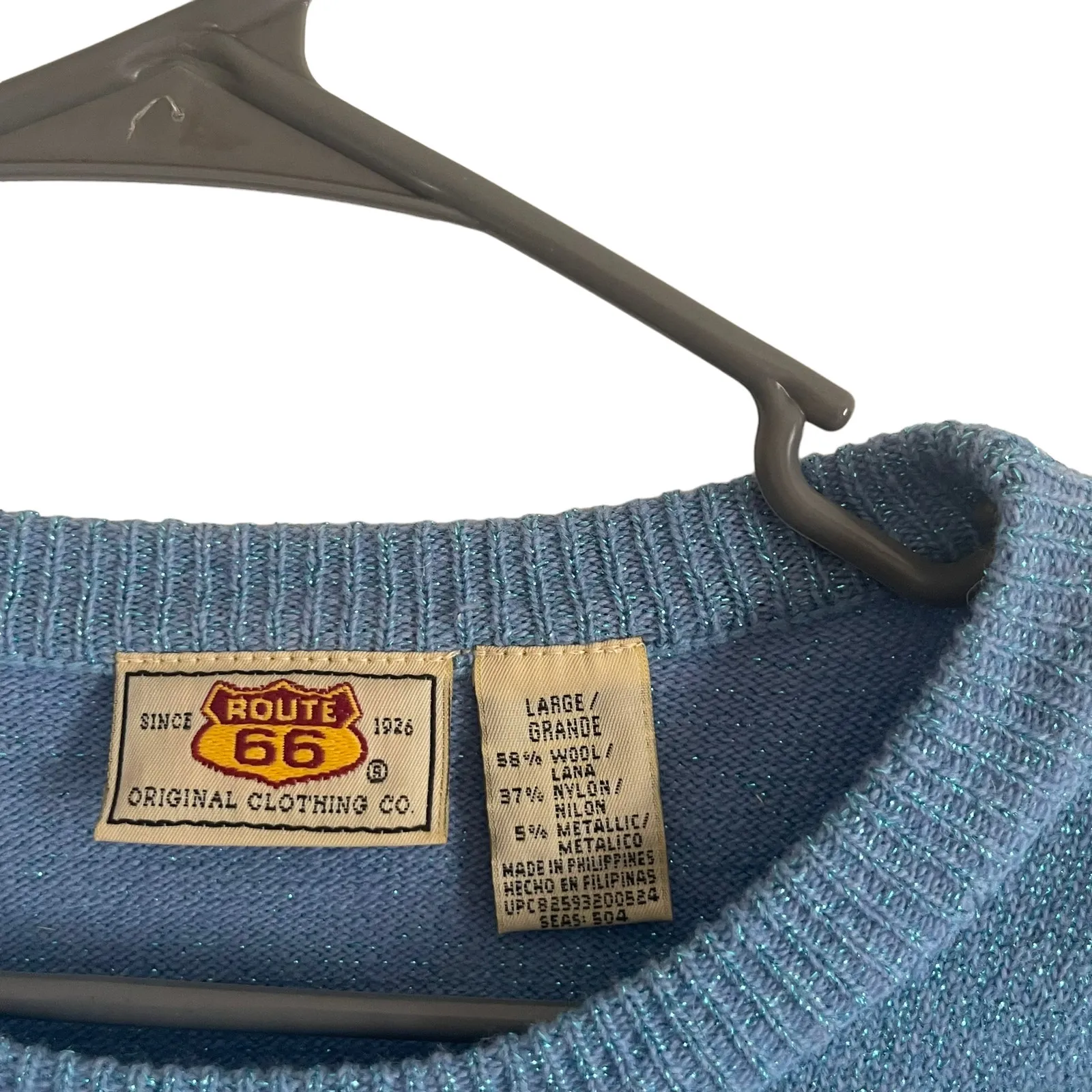 Route 66‎ Size Large 58% Wool Blend Metallic Blue Sweater - Image 5