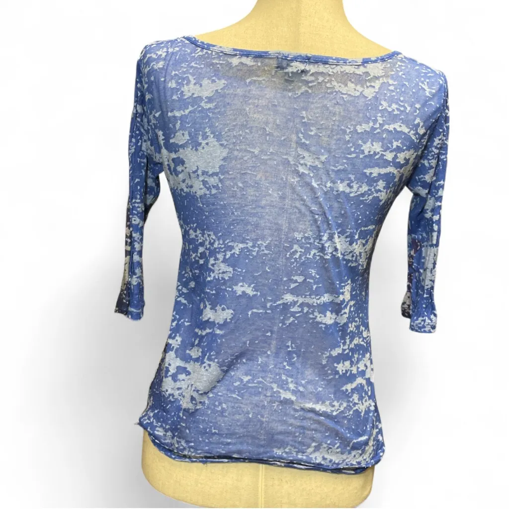 Adolfo Dominguez Womens Cyber Y2K Sheer Blue Abstract Print 3/4 Sleeve Top XS - Image 4