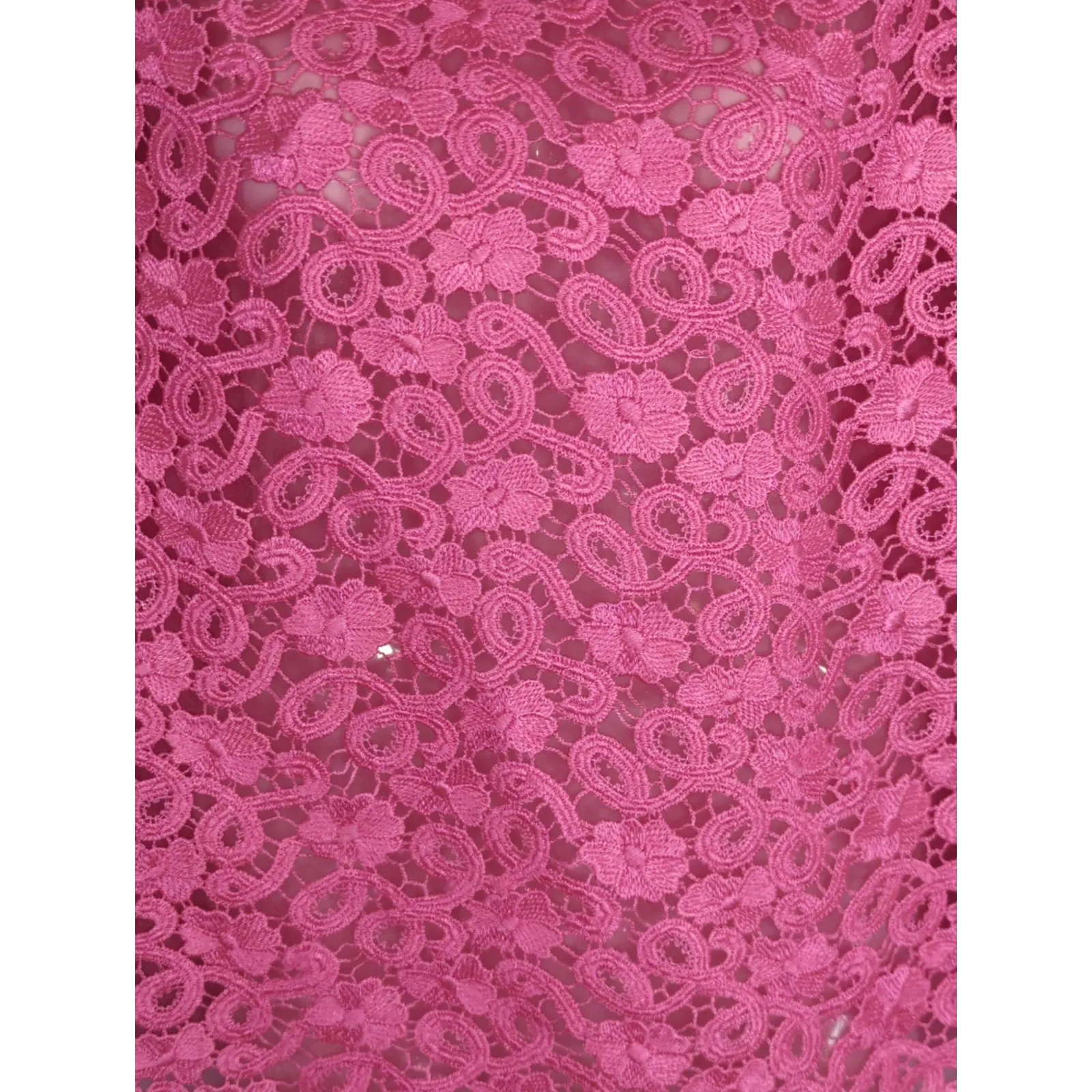 Kate Spade Barbie Pink Crochet Lace Lettuce Hem Sheer Feminine Blouse Size 4 - Image 3