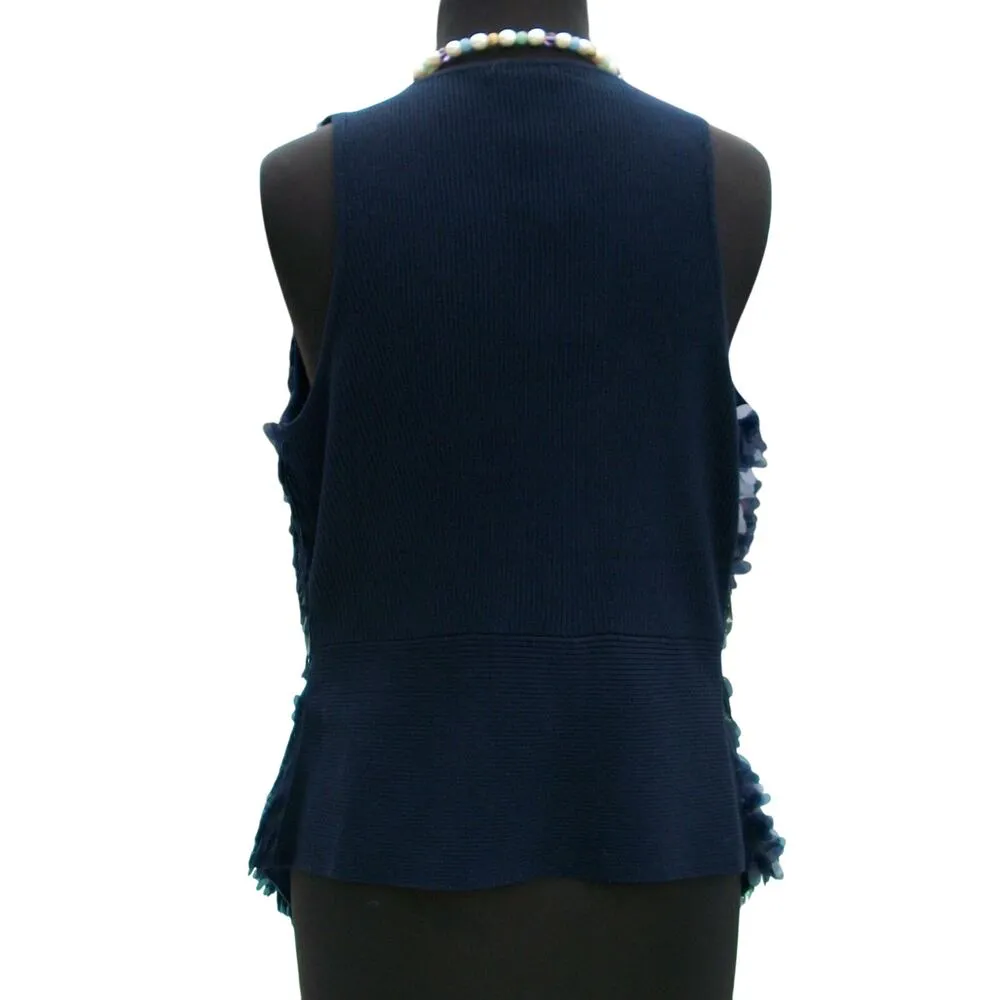 Cache Navy Shrug Vest Top Stretch Metallic LARGE Sequin Rib Knit $128 New NWT - Image 5