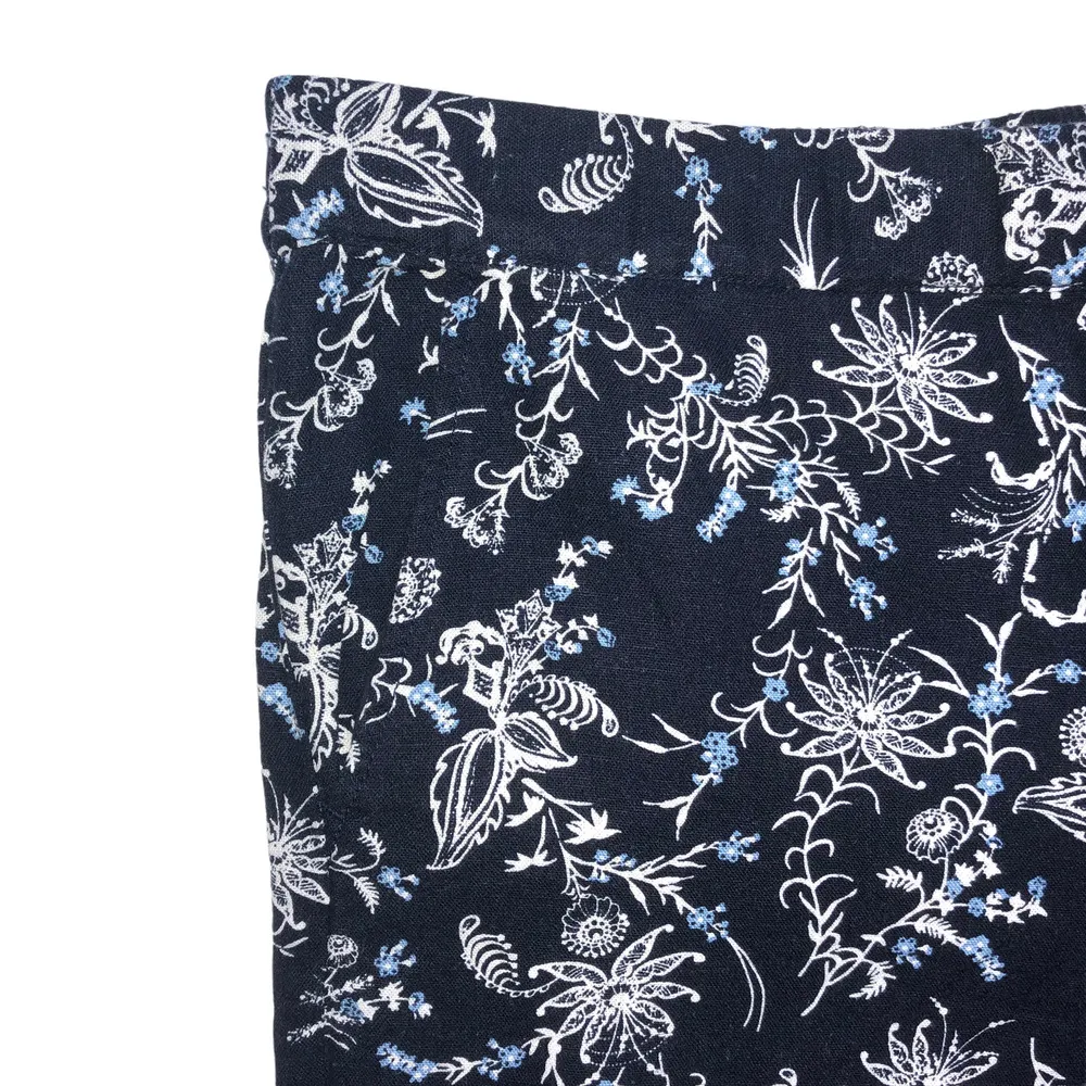 Blue Linen Blend Wide Leg Crop Pants - Size Medium - Image 3