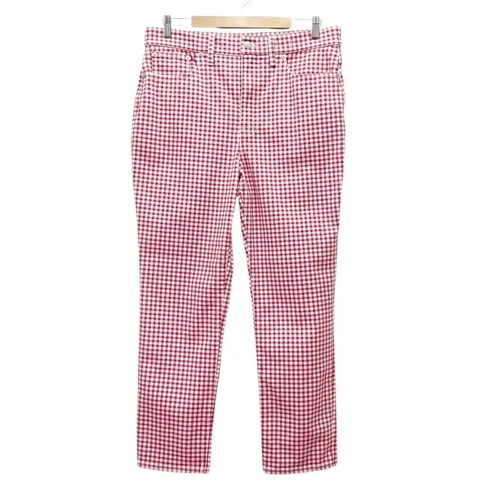 Madewell The Perfect Vintage Straight Leg Jean in Red Gingham Check Size 31 | 12 - Image 2