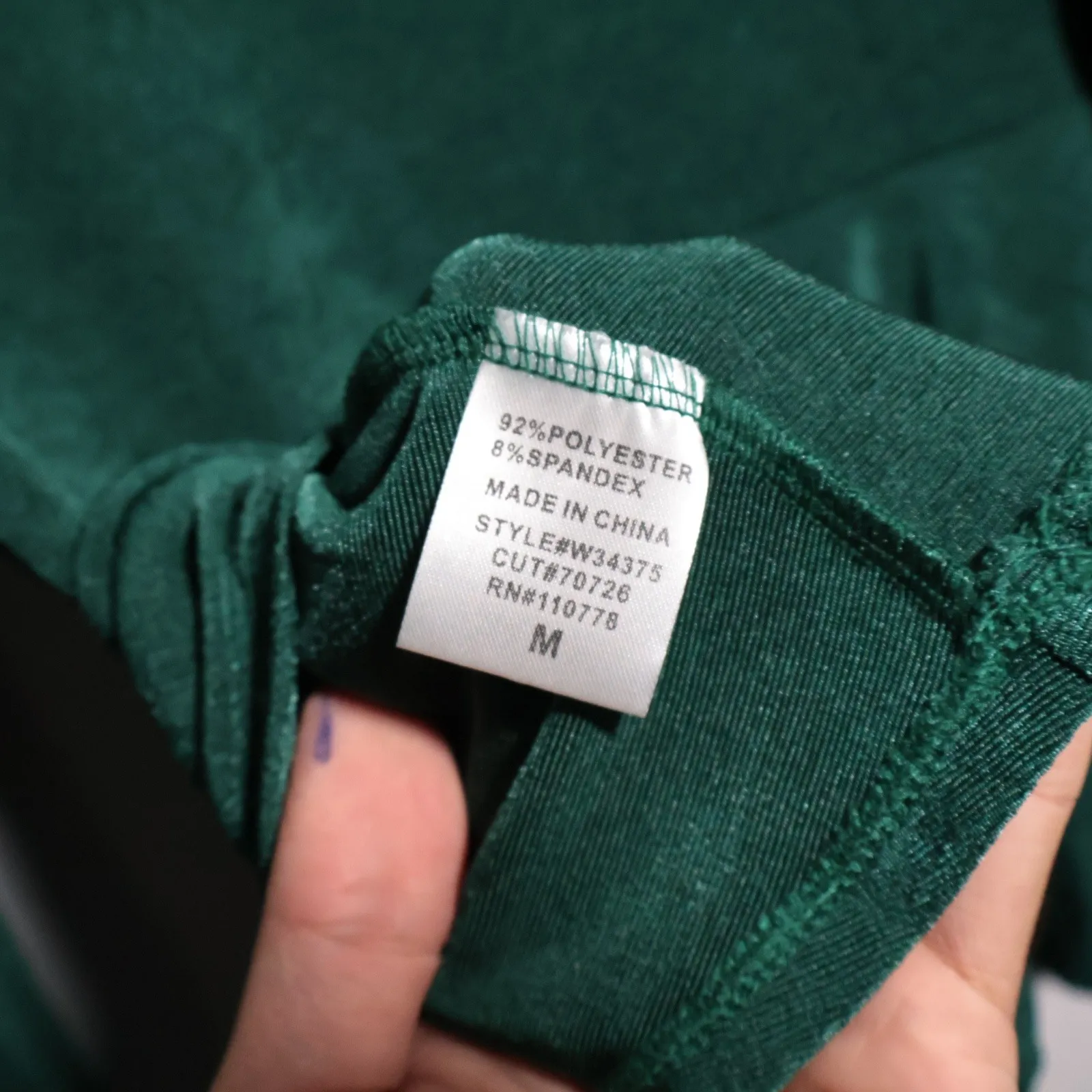 Emerald Green Blouse Slinky V Neck Ruched Peplum Long Sleeve Top Holiday M Shirt Size M - Image 3