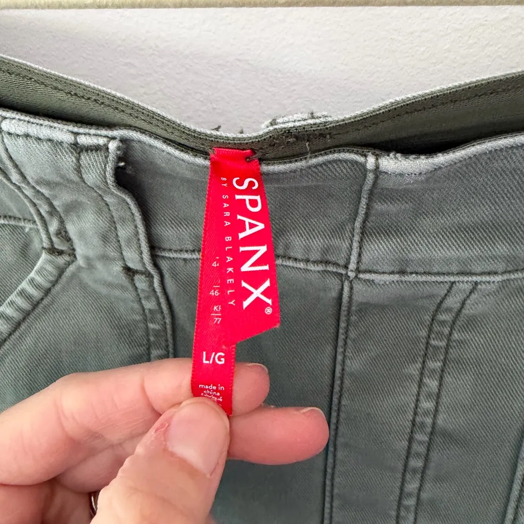 SPANX pants women large green stretch twill ankle cargo skinny leg - Image 4