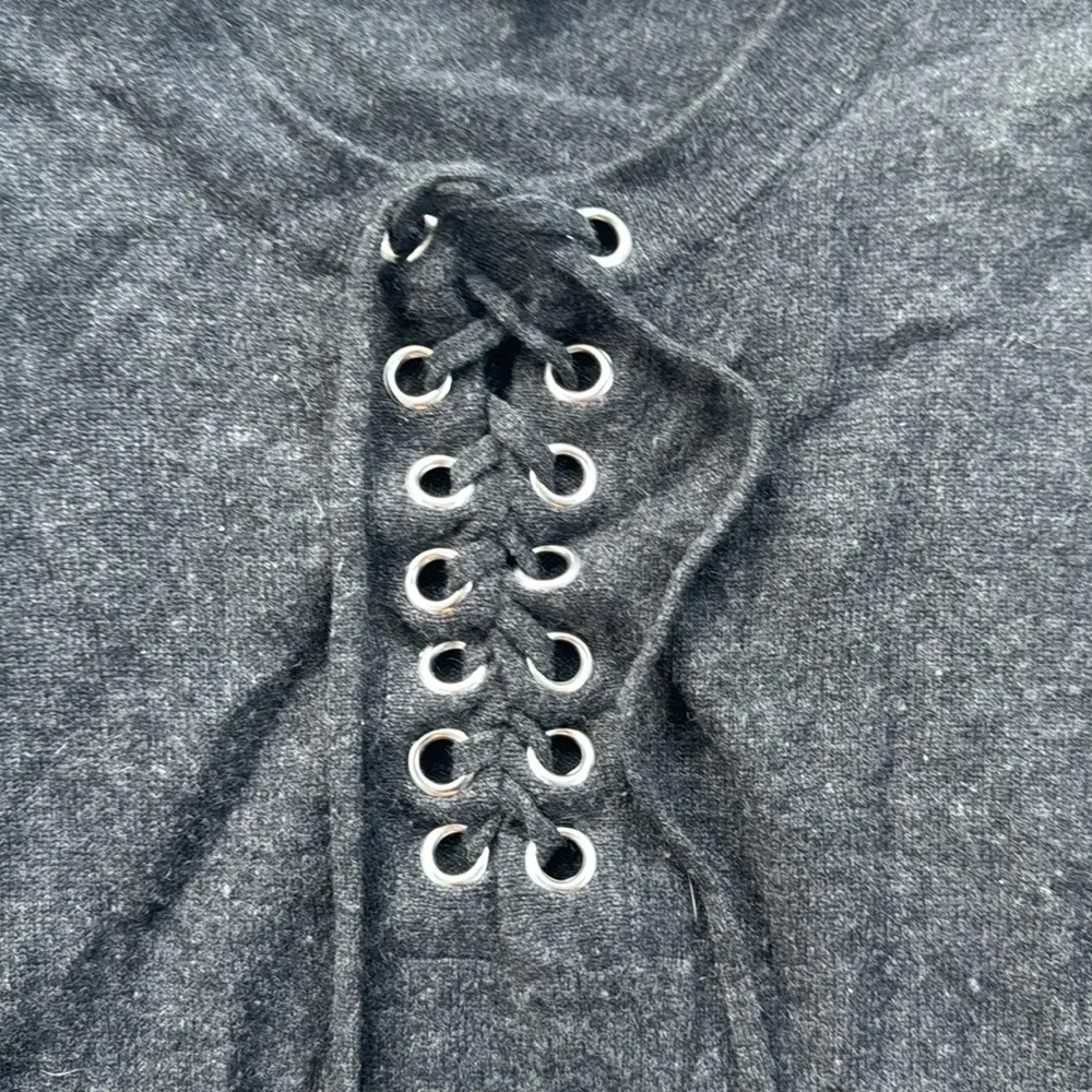 Central Park West Cashmere Lace Up Long Sleeve Top Dark Gray XS - Image 2