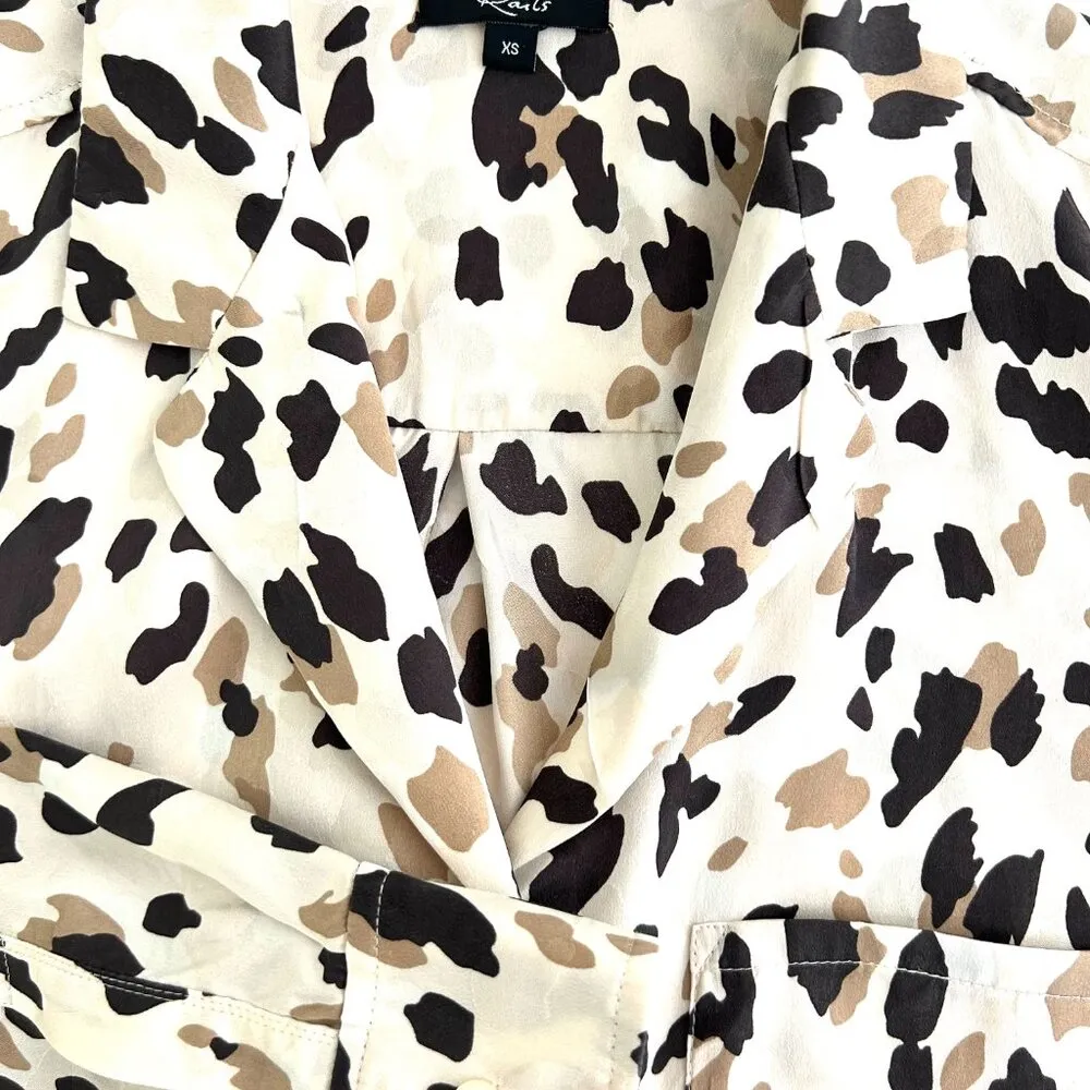 Rails Rebel Silk Shirt in Natural Abstract Animal Print Size XS - Image 13