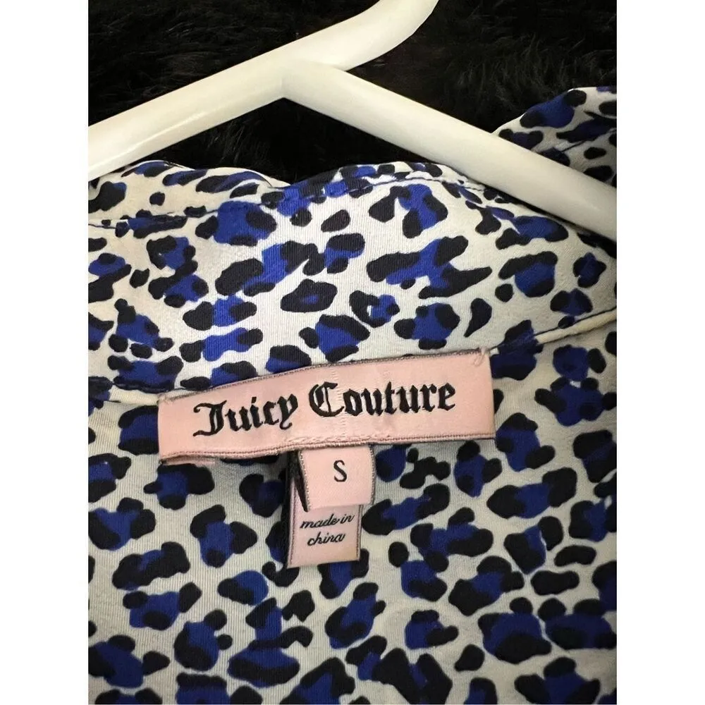 Juicy Couture Blouse Leopard Print Long Sleeve Gold Logo Button Down size S - Image 5