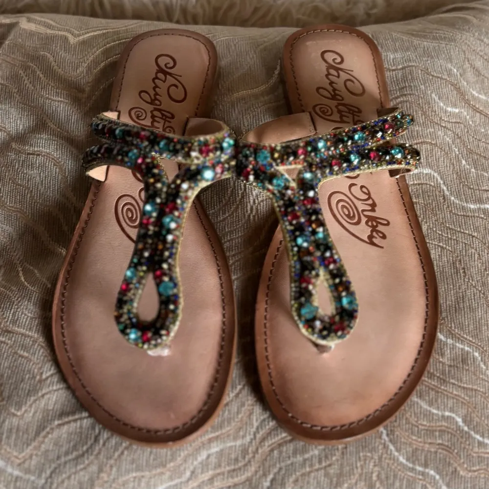 Naughty Monkey Multi Color Rhinestone Slip On Leather Sandals women’s 10 - Image 3