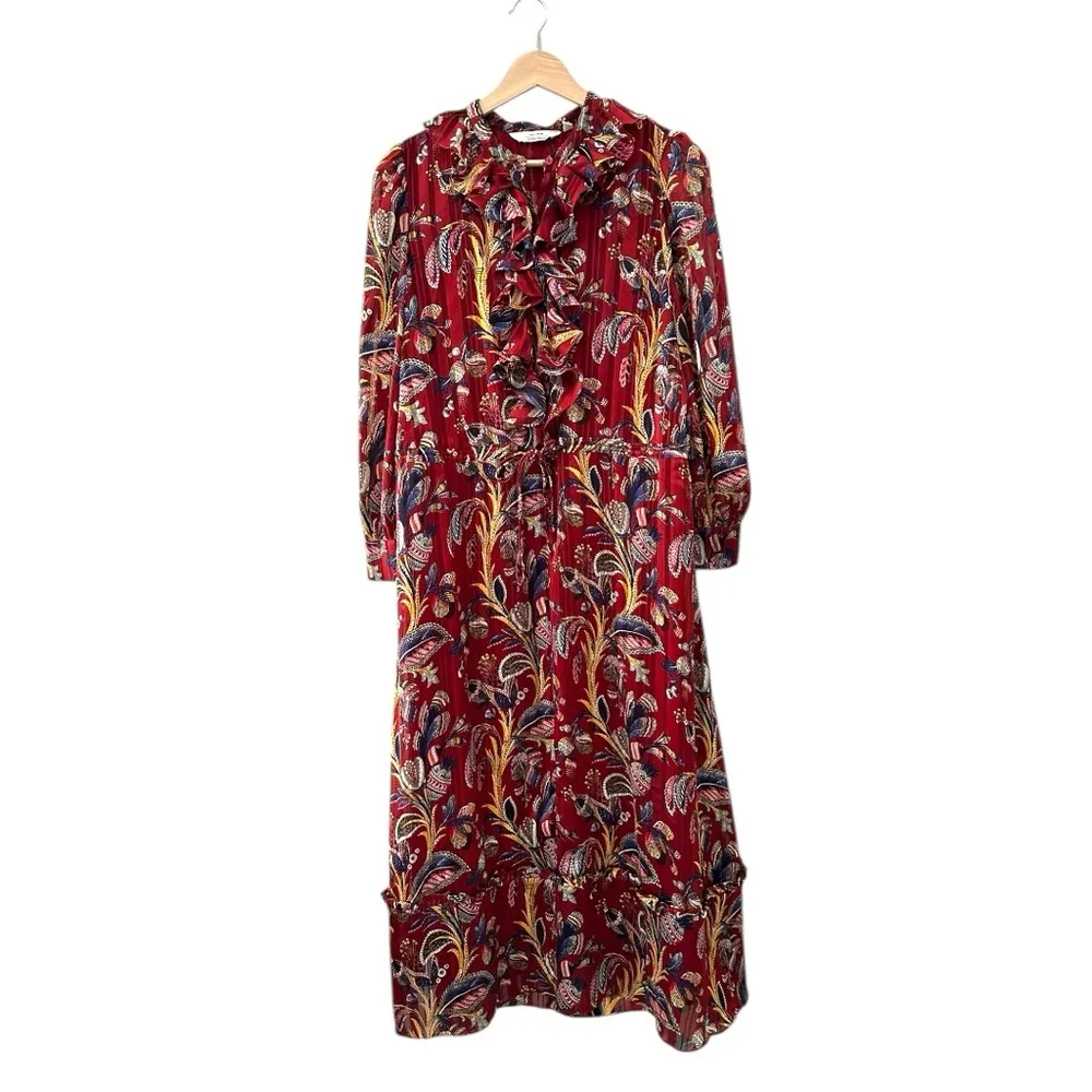 & Other Stories Red Floral Print Midi Dress Lined Tie Waist Size 6 Boho Cottage - Image 2
