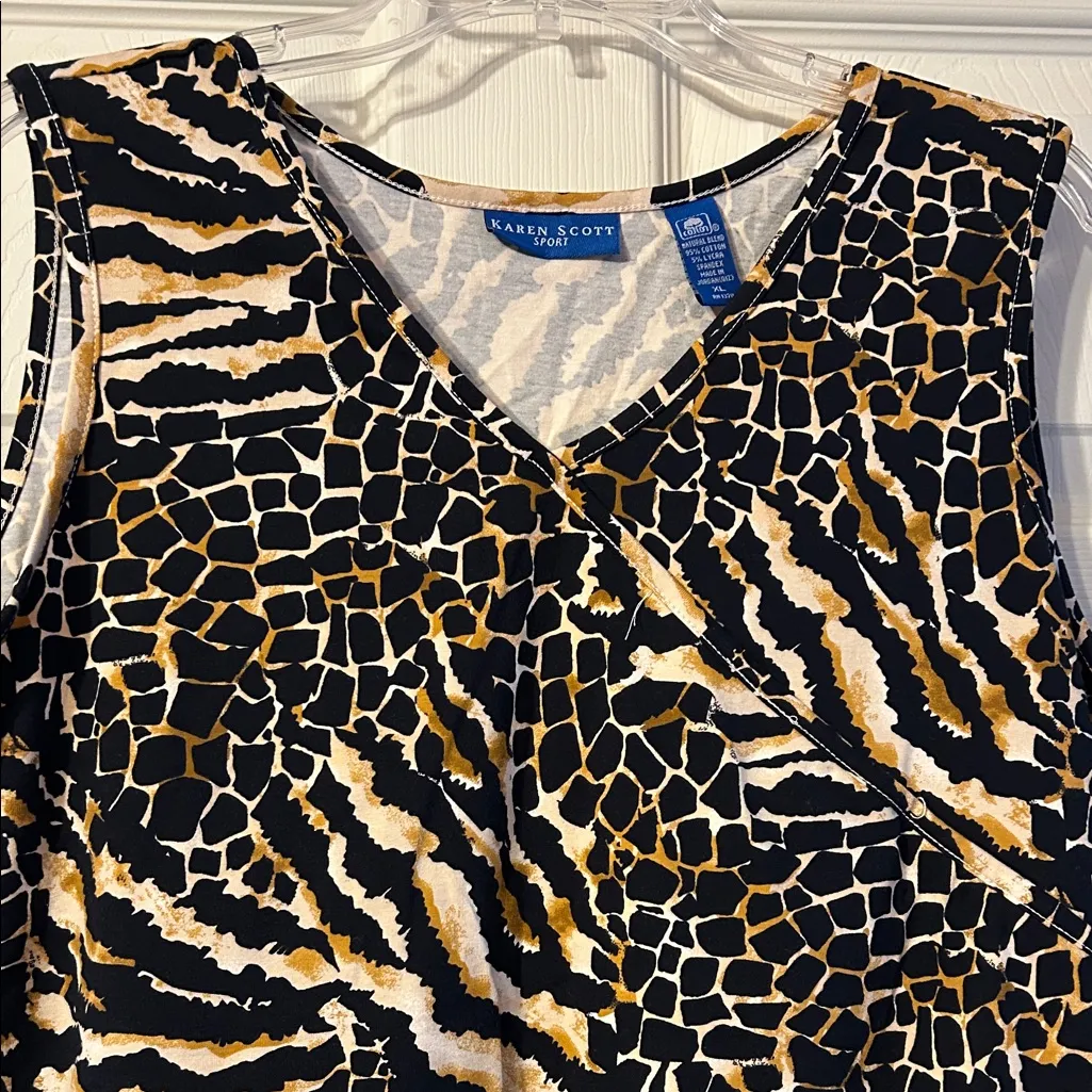 NWT Karen Scott Sport Zebra and Giraffe Print Tank Top - Black Tan XL - Image 3