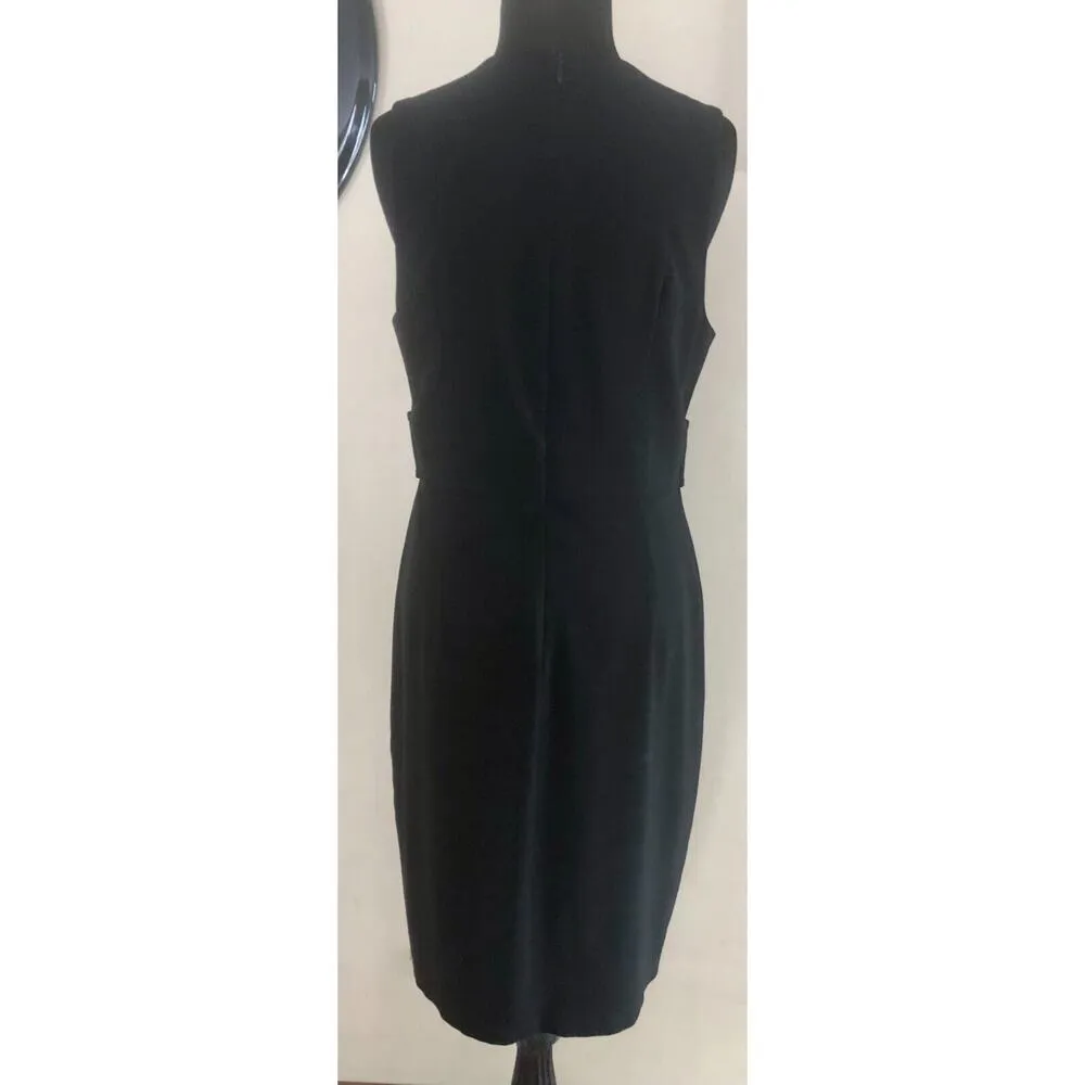 Cache Day Event Dress New Lined Stretch LBD Pleated Front 2 Gold Buttons Sz 10 - Image 5