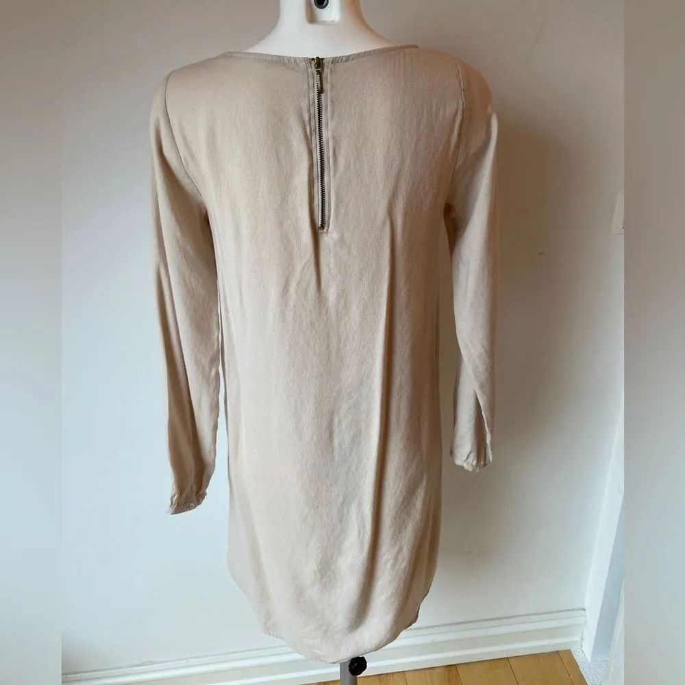Zara Midi Biege Lined Long Sleeve Beige Tax Line Dress Size Small - Image 2