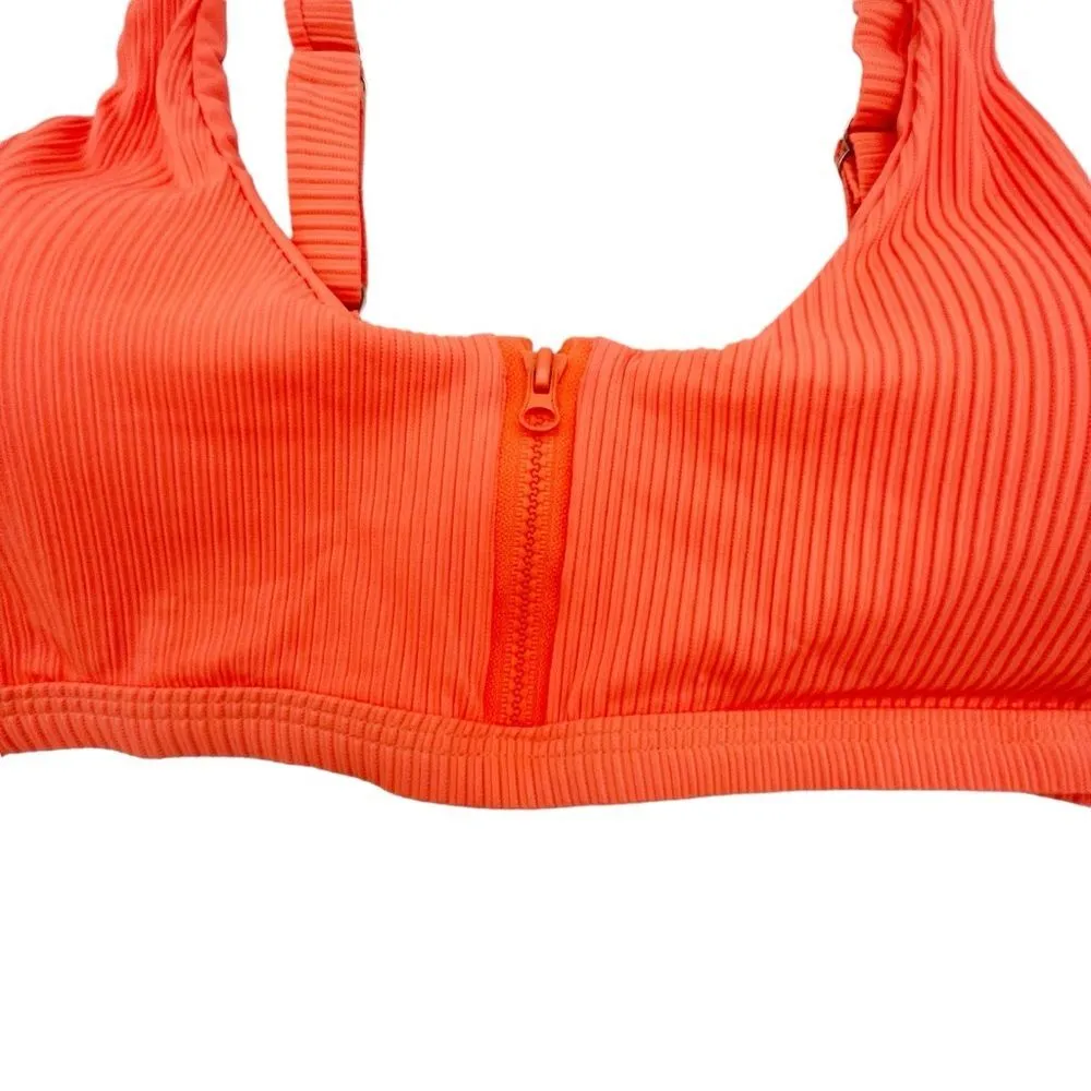 NWT TiniBikini Ribbed Two Piece Set Zipper Swimsuit Tangerine Orange Size Medium - Image 5