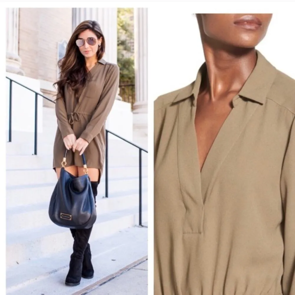 Leith Henley Tie Waist Long Sleeve Tunic Dress XS - Image 3